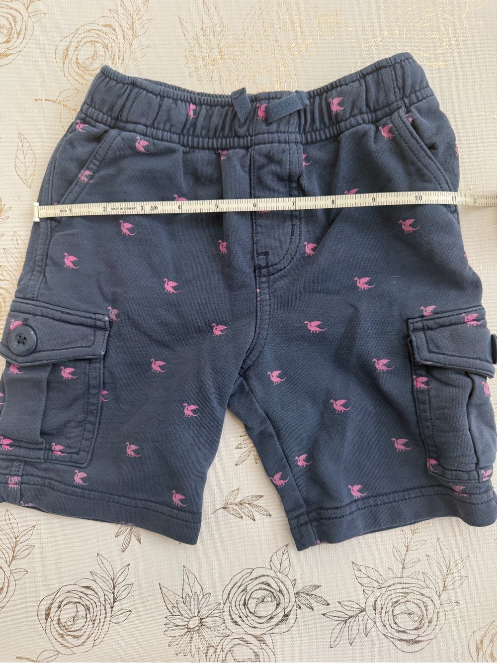 TEA Collection Boys Size 3 Dragon Print Cargo Shorts Elastic Waist Dark Blue Pin